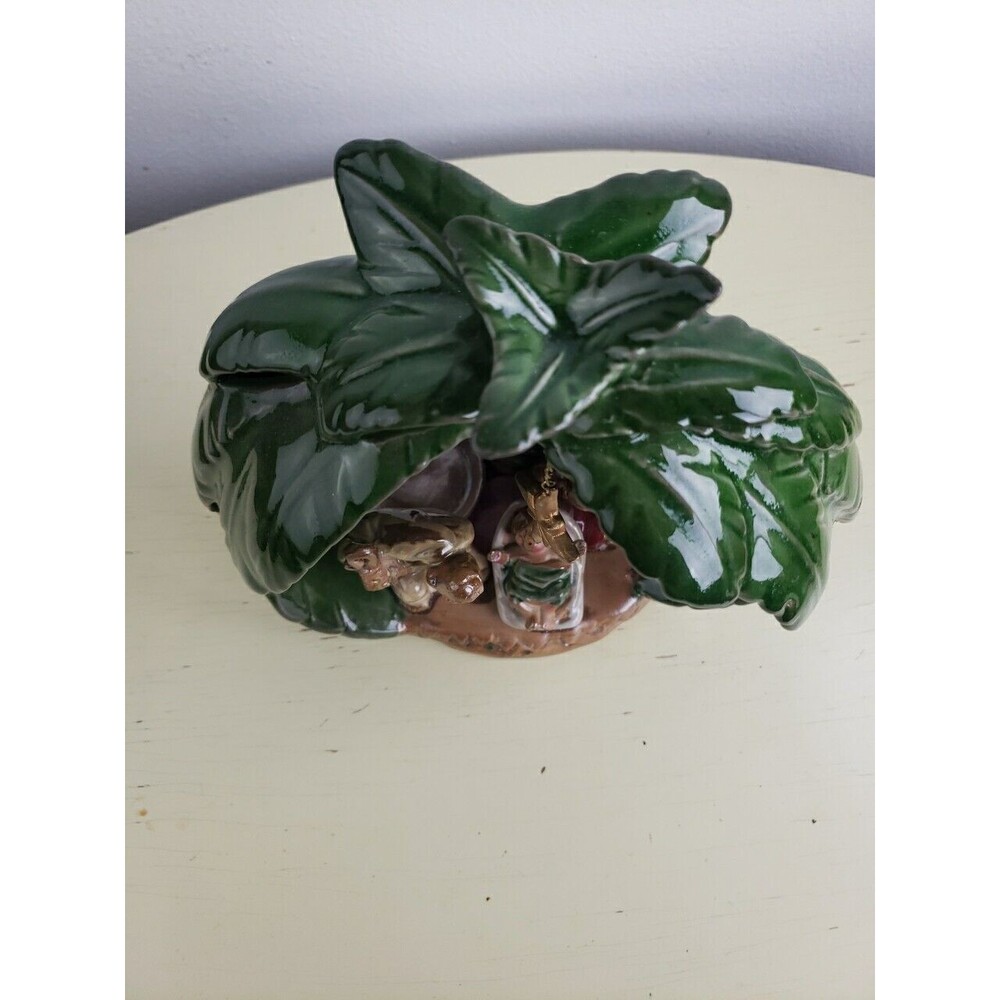 Nativity Palm Tree Tealight Candle Holder Holy Family Baby Jesus Manger 7.5x8 In - Picture 5 of 11